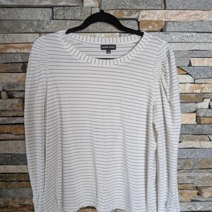 Women's Striped Long Sleeve Top - White, Size L